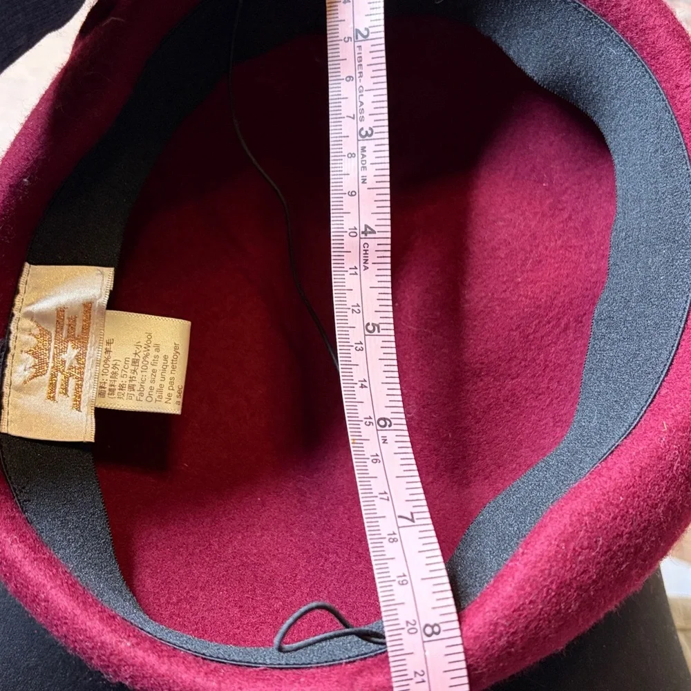 Vintage Elegant French girl cloche beret burgundy structured Wool bow Beret - Picture 7 of 8
